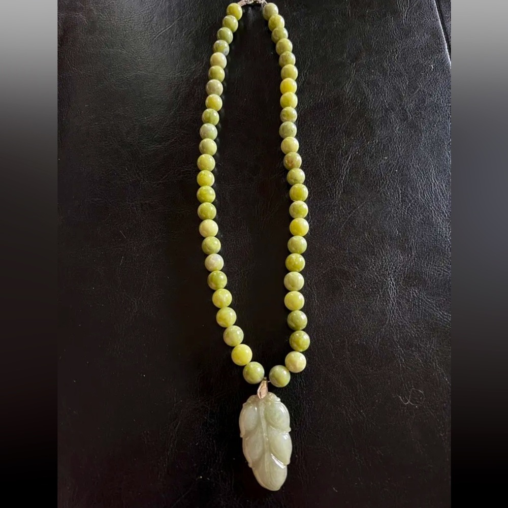 Genuine jade leaf 10mm necklace. Ships Usa only